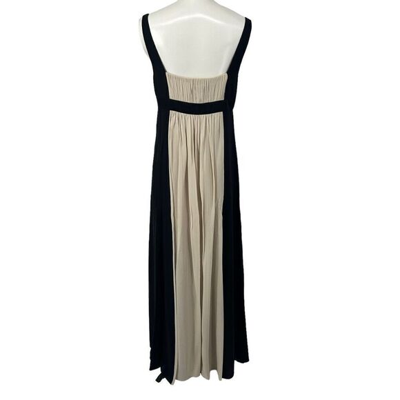 BCBG MaxAzria modest Silk Chiffon Evening Gown Maxi Dress Black Cream Size 6 - Picture 3 of 14